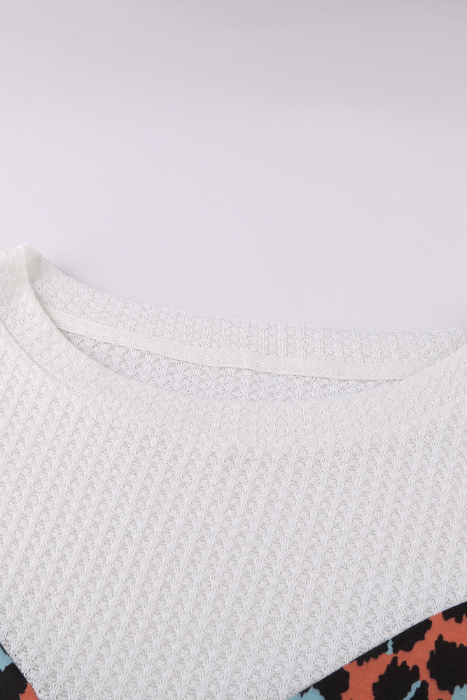 Black Colorblock Leopard Patchwork Knit Top