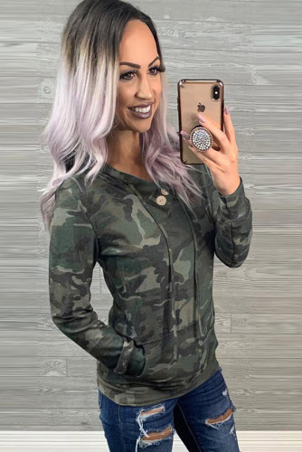 Camo Print Kangaroo Pocket Hoodie