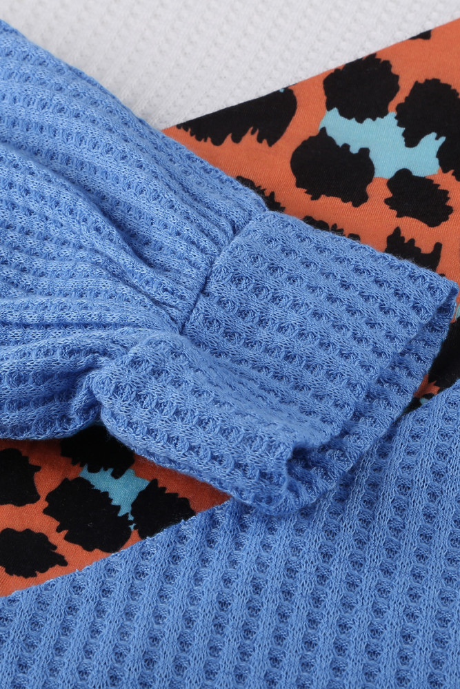 Blue Colorblock Leopard Patchwork Knit Top