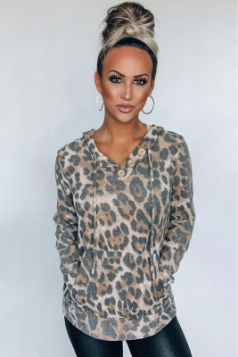 Leopard Print Kangaroo Pocket Hoodie