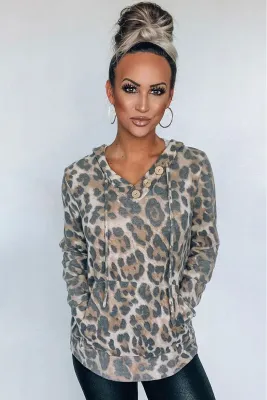 Leopard Print Kangaroo Pocket Hoodie