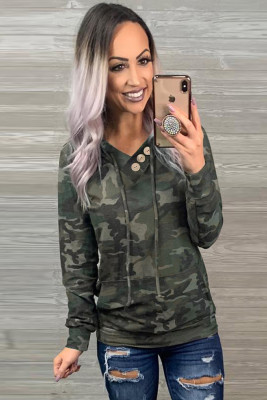 Camo Print Kangaroo Pocket Hoodie