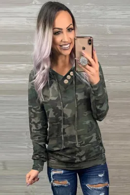 Camo Print Kangaroo Pocket Hoodie