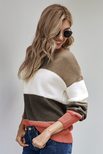 Brown Pullover Colorblock Winter Sweater