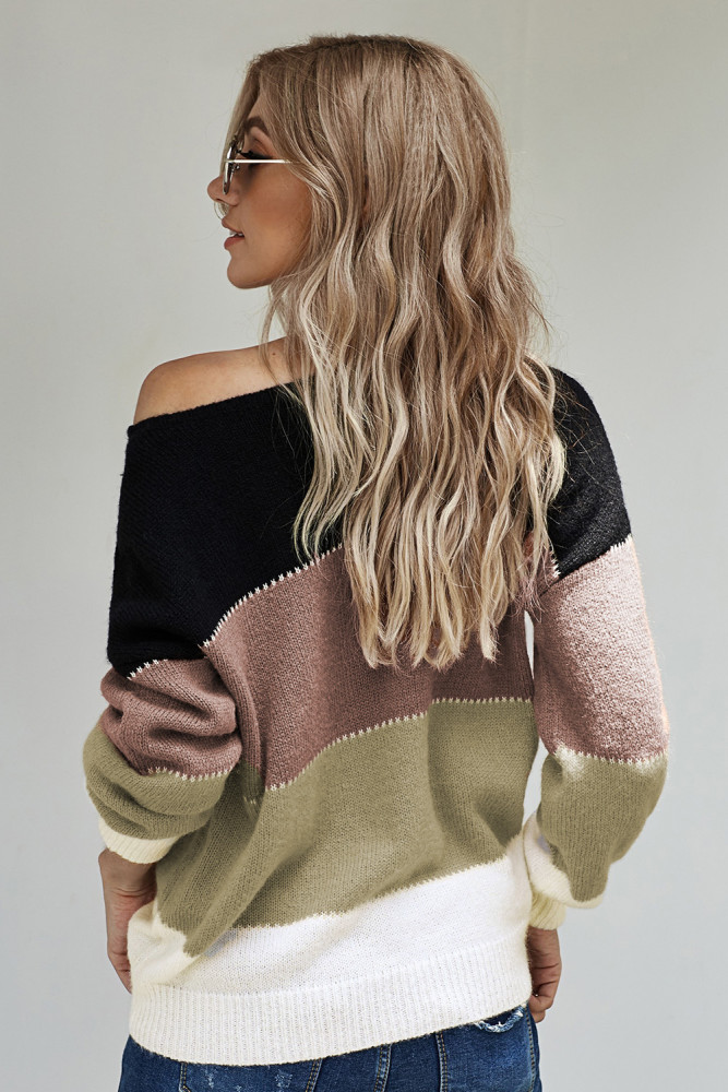 Black Pullover Colorblock Winter Sweater