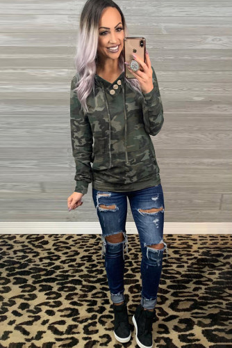 Camo Print Kangaroo Pocket Hoodie