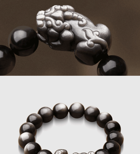 Young's Liuxi Obsidian Pixiu Bracelet Men's Natural Silver Obsidian Transfer Buddhist Bead Bracelet Jewelry Opens Light to ward off evil spirits