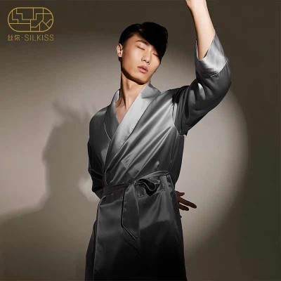 Silkiss/Silenong silk nightgown men's fashion pajamas loose and comfortable mulberry silk long-sleeved home service suit