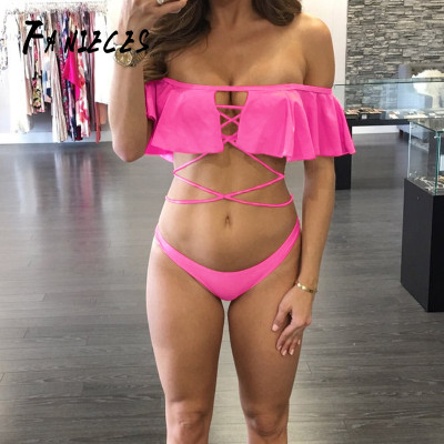 Neon Green red Underwire Bikini Ruffles beachwear Female Swimsuit sets Women Swimwear Two-piece Bikini set Bather Bathing Suit