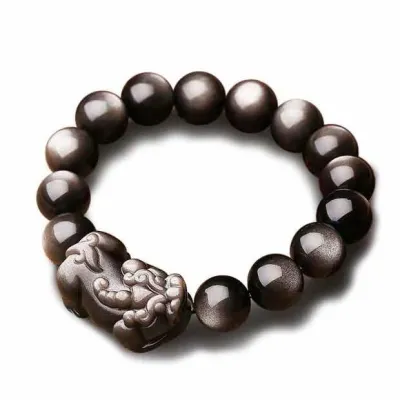 Yang's sixth-xi obsidian men's natural silver obsidian transfer Buddhist beads hand-string ornaments to open light and warded off evil
