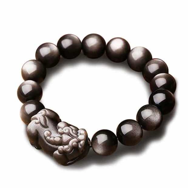 Young's Liuxi Obsidian Pixiu Bracelet Men's Natural Silver Obsidian Transfer Buddhist Bead Bracelet Jewelry Opens Light to ward off evil
