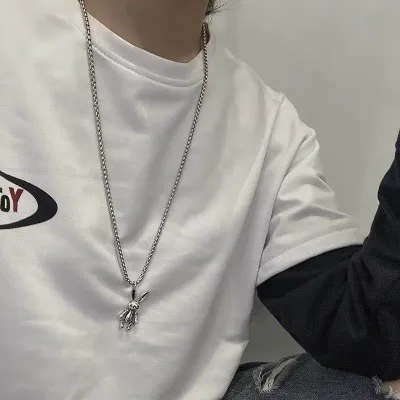Cute simple rabbit pendant sterling silver necklace men and women clavicle chain ins tide hip hop street wild net red jewelry