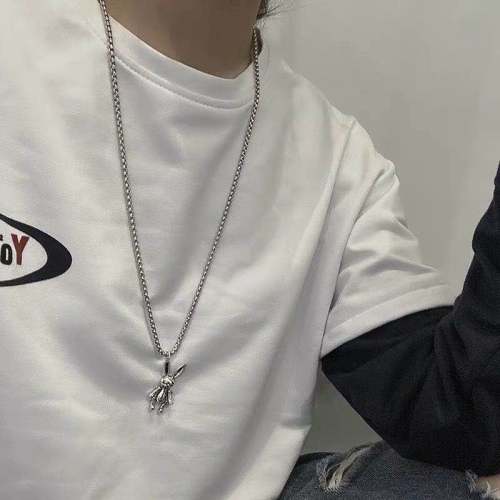 Cute simple rabbit pendant sterling silver necklace men and women clavicle chain ins tide hip hop street wild net red jewelry