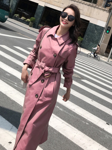 2020 British Style Victorian Trench Coat Waterproof Chameleon Cotton Long Femme Double-Breasted Lady Duster Coat Blue Pink