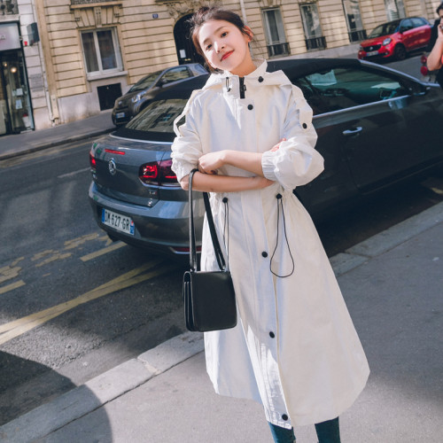 Fashion Womens Trench Coats Hooded Long Adjustable Waist Spring Autumn Windproof Lady Female Casual Clothes Red White Green
