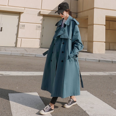 Brand New Khaki Blue Women Trench Coat Long Double Breasted Belted with Storm Flaps Spring Autumn Windbreaker Outerwear Quality