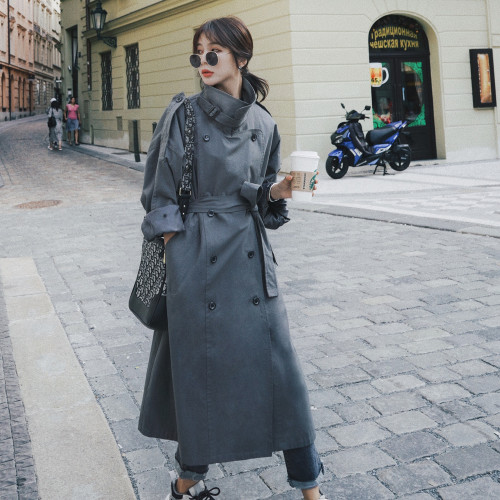 2020 Brand New Fashion Grey Women Trench Coat Office Lady Duster Coat Spring Autumn Cloak