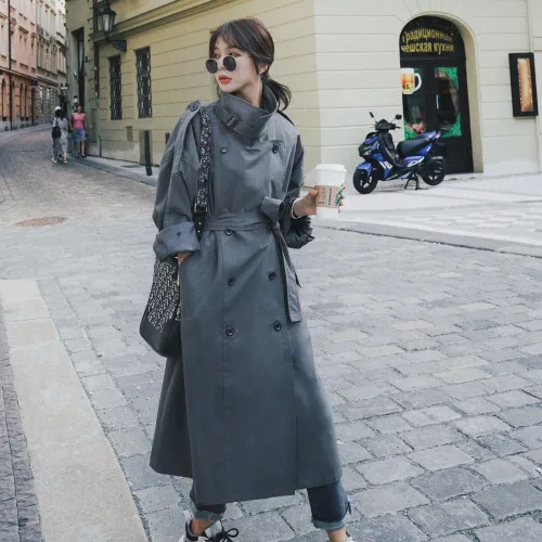 2020 Brand New Fashion Grey Women Trench Coat Office Lady Duster Coat Spring Autumn Cloak