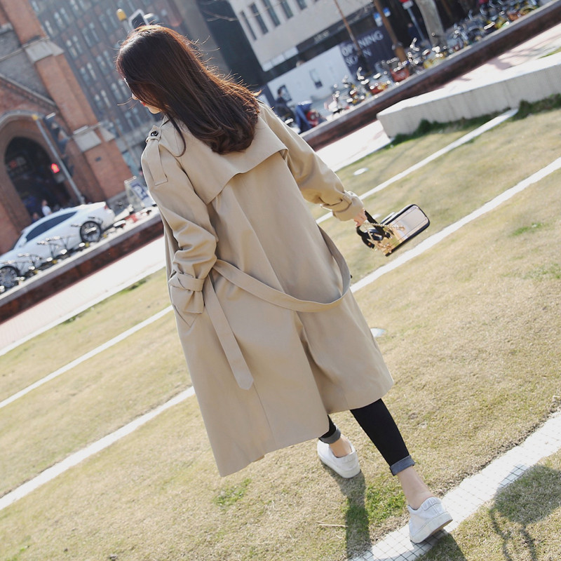 Brand New British Female Trench Coat for Women Khaki Double Breasted Long Belted Spring Autumn Outwear Office Lady Cloak