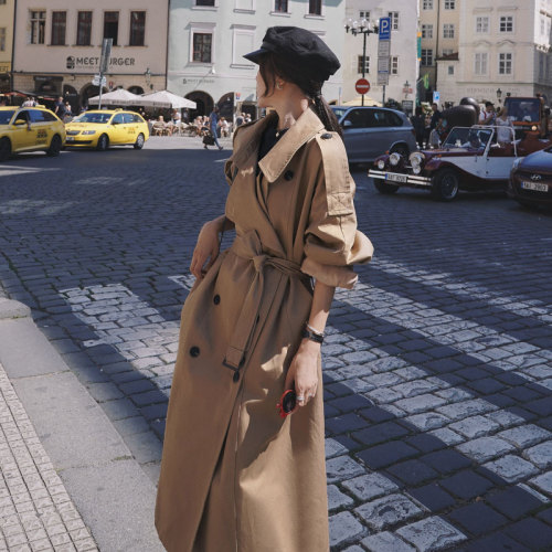 Fashion Korean Style Oversized Women's Trench Coat Double-Breasted Long with Belt Office Lady Windbreaker Spring Autumn Cloak