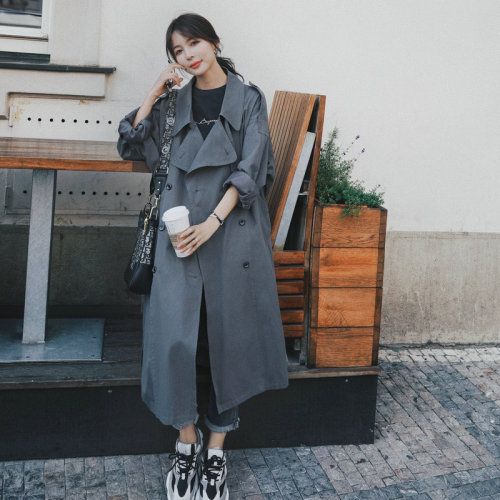 2020 Brand New Fashion Grey Women Trench Coat Office Lady Duster Coat Spring Autumn Cloak