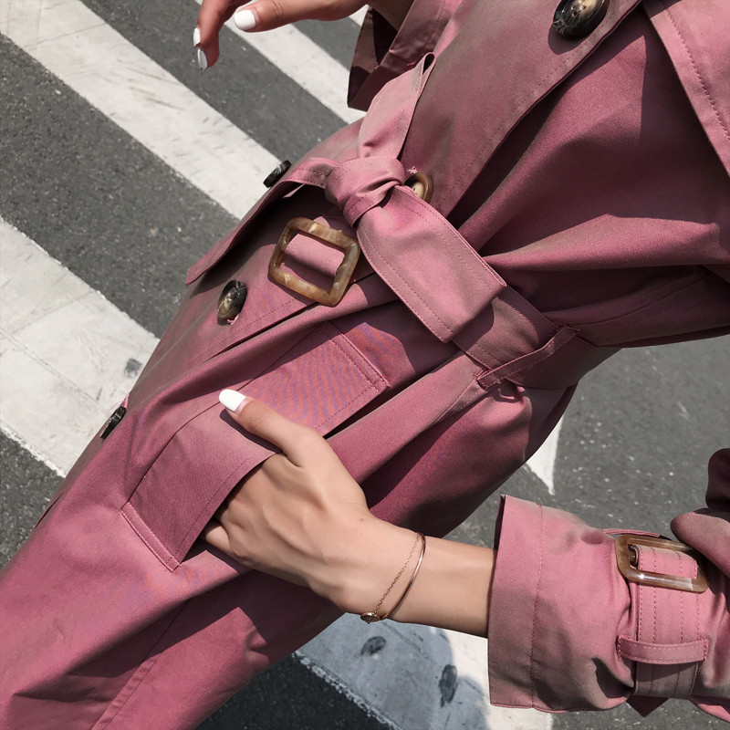 2020 British Style Victorian Trench Coat Waterproof Chameleon Cotton Long Femme Double-Breasted Lady Duster Coat Blue Pink