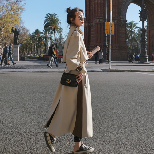 Fashion New Women Trench Coat Double-Breasted Long Patchwork with Belt Storm Flaps Spring Autumn Ladies Outerwear Clothes Coat