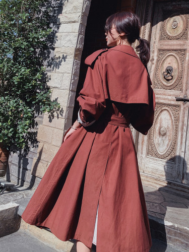 Quality Brand Women Trench Coat Red Khaki Double Breasted Wide-waisted Oversize Coat Office Lady Spring Autumn Outerwear 2020