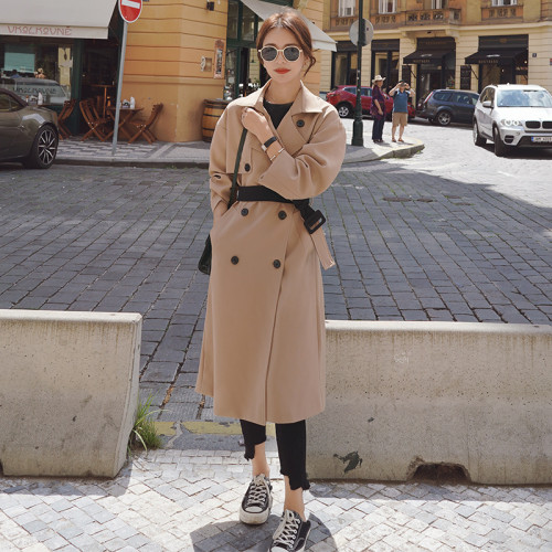 Spring Autumn Windbreaker Women Long Trench Coat Double-Breasted Belted with Flaps Slim Office Lady Outerwear Female Clothes