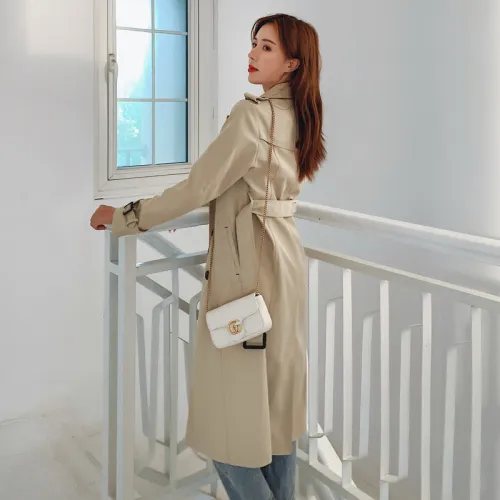 Fashion England Style Slim Lady Trench Coat Long Double-Breasted Women Duster Coat with Belt Khaki Windbreaker Spring Autumn
