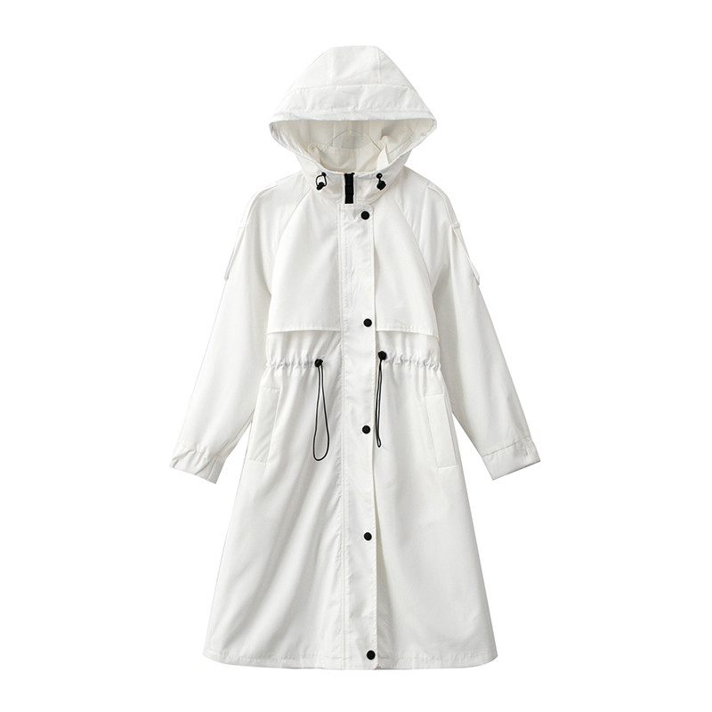 Fashion Womens Trench Coats Hooded Long Adjustable Waist Spring Autumn Windproof Lady Female Casual Clothes Red White Green