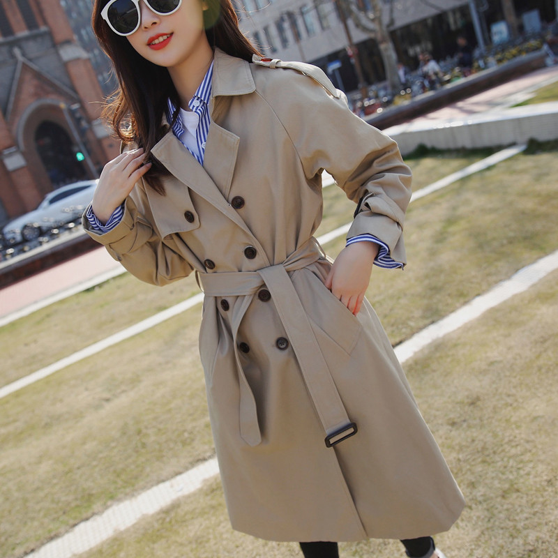 Brand New British Female Trench Coat for Women Khaki Double Breasted Long Belted Spring Autumn Outwear Office Lady Cloak