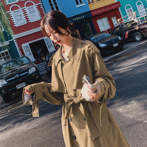 Quality Brand Women Trench Coat Red Khaki Double Breasted Wide-waisted Oversize Coat Office Lady Spring Autumn Outerwear 2020