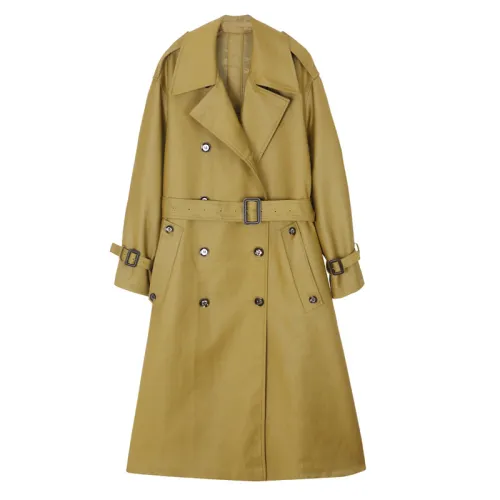 England Style Fashion Army Green Long Trench Coat Women Double-Breasted Belted Windbreaker Lady Duster Coat Spring Autumn