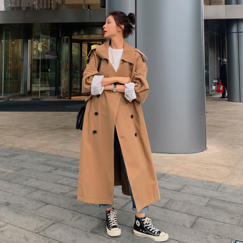 Brand New Khaki Blue Women Trench Coat Long Double Breasted Belted with Storm Flaps Spring Autumn Windbreaker Outerwear Quality