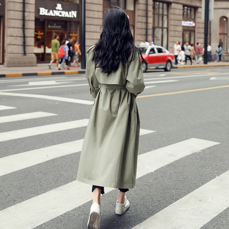 England Style Double-Breasted Long Women Trench Coat Belted with Flaps Spring Autumn Lady Windbreaker Duster Coat Female Clothes
