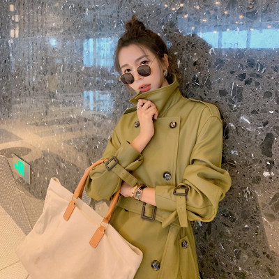 England Style Fashion Army Green Long Trench Coat Women Double-Breasted Belted Windbreaker Lady Duster Coat Spring Autumn