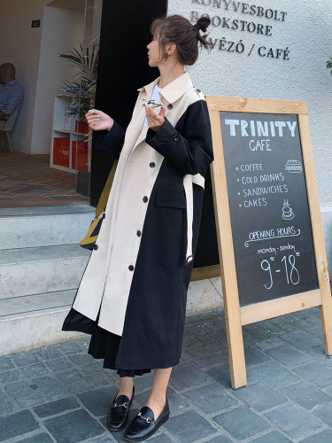 Women Trench Long Coat Double Breasted Black-Khaki Windcheater Cloak with Belt Turn-down Collar Ladies Outerwear Fashion 2020