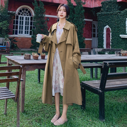 Quality Brand Women Trench Coat Red Khaki Double Breasted Wide-waisted Oversize Coat Office Lady Spring Autumn Outerwear 2020