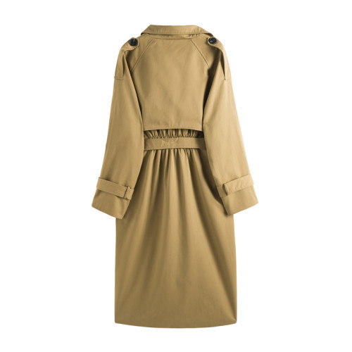 Brand New Classic Khaki Women's Trench Coat Long Double-Breasted Long with Belt Flaps Spring Fall Female Windbreaker Outerwear