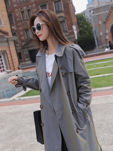2020 British Style Victorian Trench Coat Waterproof Chameleon Cotton Long Femme Double-Breasted Lady Duster Coat Blue Pink