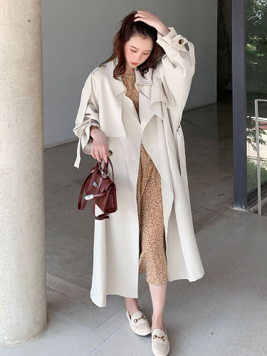 Brand New Beige Long Double-Breasted Trench Coat for Women Lady Duster Coat Female Cloak Spring Autumn Outerwear Clothes Quality