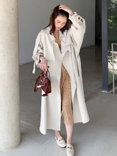 Brand New Beige Long Double-Breasted Trench Coat for Women Lady Duster Coat Female Cloak Spring Autumn Outerwear Clothes Quality