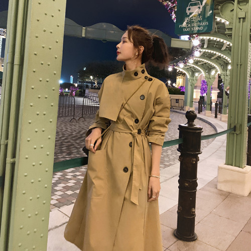 England Style Women's Windbreaker Trench Coat Long Single-Breasted Slim Belted with Flap Pocket Spring Autumn Cloak Outerwear