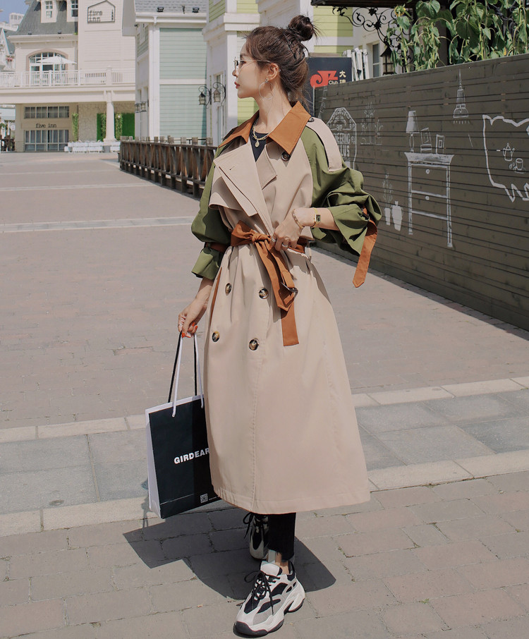 Brand New Fashion Women's Trench Coat Colorblock Long Double-Breasted with Belt Lady Windbreaker Spring Autumn Outerwear Clothes