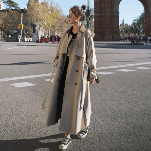 Fashion New Women Trench Coat Double-Breasted Long Patchwork with Belt Storm Flaps Spring Autumn Ladies Outerwear Clothes Coat
