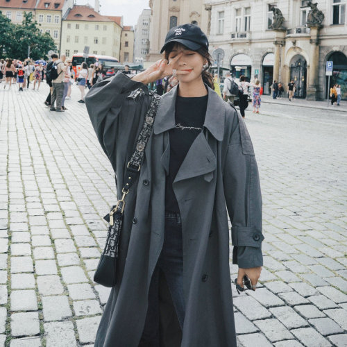 2020 Brand New Fashion Grey Women Trench Coat Office Lady Duster Coat Spring Autumn Cloak