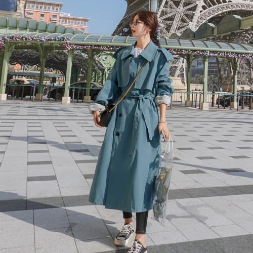 Brand New Khaki Blue Women Trench Coat Long Double Breasted Belted with Storm Flaps Spring Autumn Windbreaker Outerwear Quality