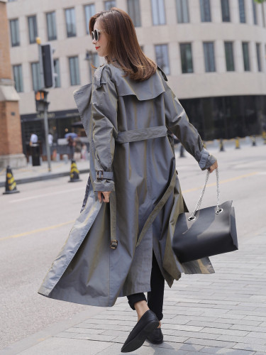 2020 British Style Victorian Trench Coat Waterproof Chameleon Cotton Long Femme Double-Breasted Lady Duster Coat Blue Pink