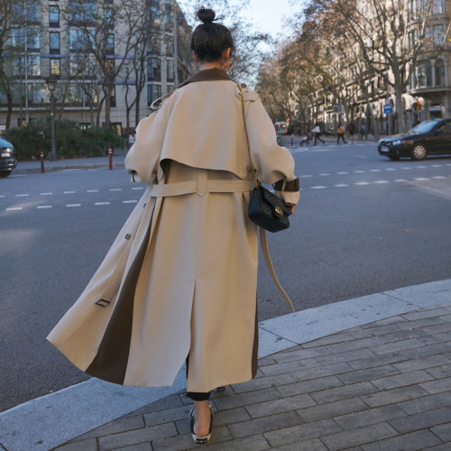 Fashion New Women Trench Coat Double-Breasted Long Patchwork with Belt Storm Flaps Spring Autumn Ladies Outerwear Clothes Coat